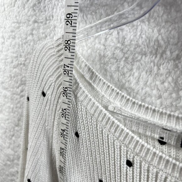 Talbots XL Womens 100% Pima Cotton White Black Polka Dot Ribbed PullOver Sweater - Picture 12 of 15